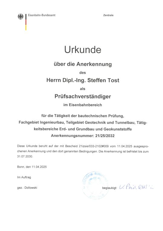 Certificate of recognition for expert tester Steffen Tost